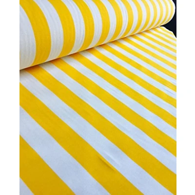 Image of Yellow White Striped Fabric Stripes Curtain Upholstery Material 140cm Wide (Sold by The metre)