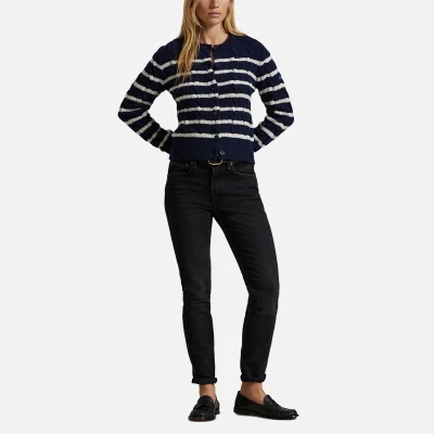 Image of Polo Ralph Lauren LONG Sleeve Cardigan, Women&#039;s, Size: XL, Hunter navy/authentic cream