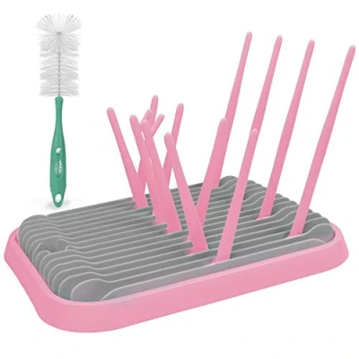 Image of Multi Function Feeding Bottle Drying Rack Cup Holder Baby Detachable Draining Tray Drain (Pink)