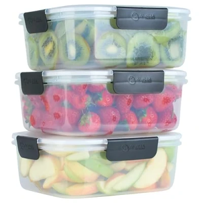 Image of Alpha Designs Meal Prep Containers Reusable Food Lunch Box with Lids 3 Pack 1100ml