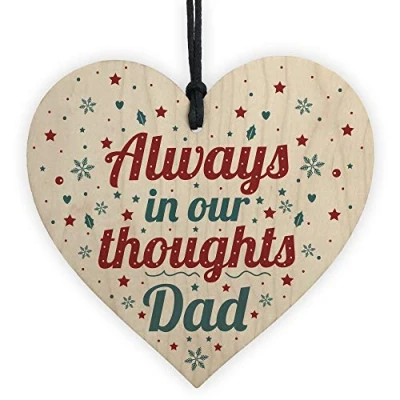 Image of RED OCEAN DAD Memorial Christmas Tree Bauble Wooden Hanging Heart Xmas Decoration Sign