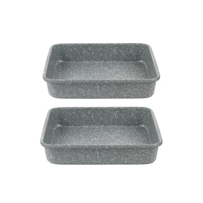 Image of Salter Marblestone Square Cake Tin Set of 2, 23cm Non Stick Baking Pan, Lightweight Carbon Steel, Easy Wipe Clean, High Side Roasting Tray, Oven Safe to 220C, PFOA Free, Deep Brownie