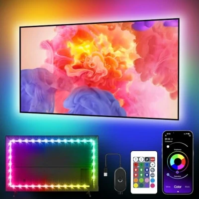 Image of Mexllex 5M Led Lights for TV, 16.4 ft TV Backlight 55 75 Inch, RGB Strip Behind with APP Remote Control, Music Sync Smart Lighting Bedroom Gaming Room Decor