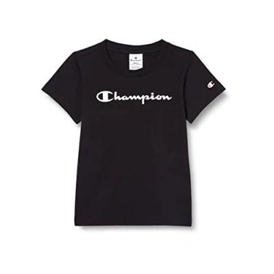 Image of Champion Girl&#039;s American Classics Big Logo S/S T Shirt, Black, 9 10 Years