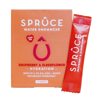 Image of Spruce Natural Water Flavouring With Vitamins Raspberry &amp; Elderflower No Sugar Made Real Fruits Perfect For Hydration 12 Drinks Just Add Squash Cordial