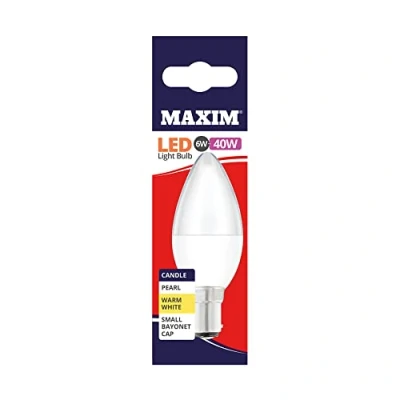Image of Maxim LED Bulbs [Pack of 10] Type: Candle (Warm White) 6Watts (40Watts) / Pearl Finish 25 000 Hours/Energy Saving Multipack [40MLCSBCWW5X10]