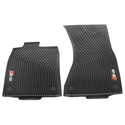 Image of Audi 4G1061221B041 Original All Weather Rubber Front Floor Mat Set with S6 Logo, Black, 2pcs