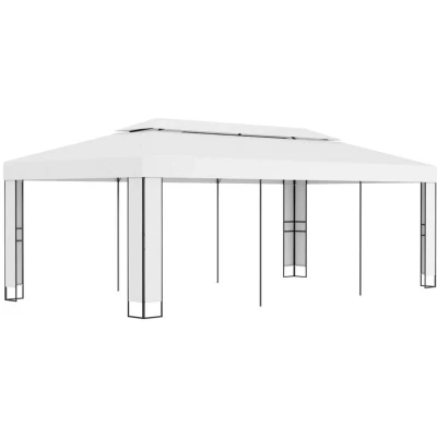 Image of vidaXL Gazebo with Double Roof 3x6 m White