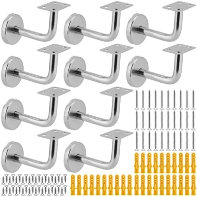 Image of MUKLEI 10 PCS Stair Handrail Brackets, Rail Brackets Stainless Steel, Heavy Duty for Stairs Wall Mounted Bannister Silver