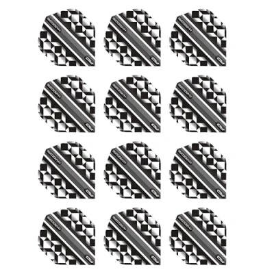 Image of RED DRAGON Hardcore Radical White &amp; Black Geometric Dart Flights 4 Sets Per Pack (12 in total)