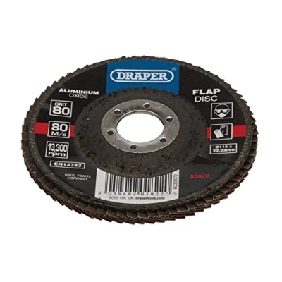 Image of Draper Aluminium Oxide Flap Disc, 115 x 22.23mm, 80 Grit