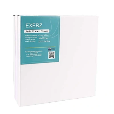 Image of Exerz 30x30cm Framed Canvas 5pk 1.7cm Pre Stretched Artist Blank Square/ 280GSM 100% Cotton/Triple Primed/Acid Free/Medium Grain/Professional Acrylic Paint, Oil Paint