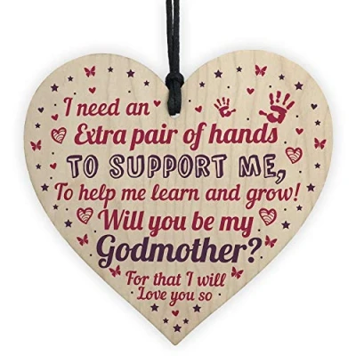 Image of RED OCEAN Will You Be My Godmother Wooden Heart Godparent Asking Christening Gifts For Auntie Friend Niece