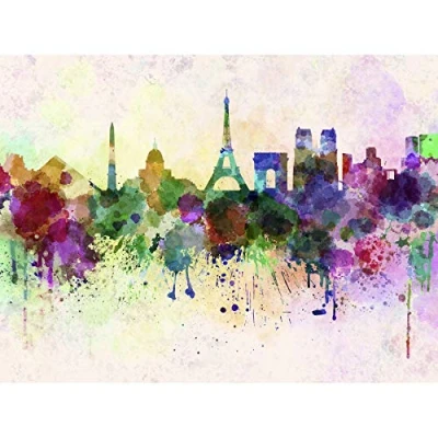Image of Wee Blue Coo Art Painting Drawing Cityscape Paint Splash Skyline Paris Large Print Poster Wall Decor 18x24 inch
