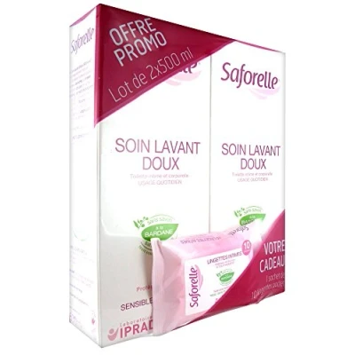 Image of Saforelle Gentle Cleansing Care 2 x 500ml + 1 Sachet of Intimate Wipes Offered