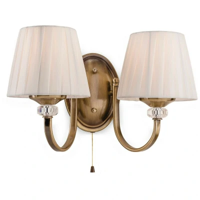 Image of Langham 2 Light Indoor Wall (Switched) Antique Brass, Pleated Cream Shades, E14