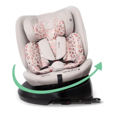 Image of My Babiie MBCS200 360 Spin R129 Baby Car Seat Top Tether, ISOFIX, Birth to 12yrs (40 150cm), i Size, ERF, Group 0+/1/2/3, Rotating Swivel Pink Leopard