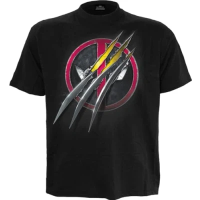 Image of Marvel Deadpool Slashed Front Print T Shirt Black XXL