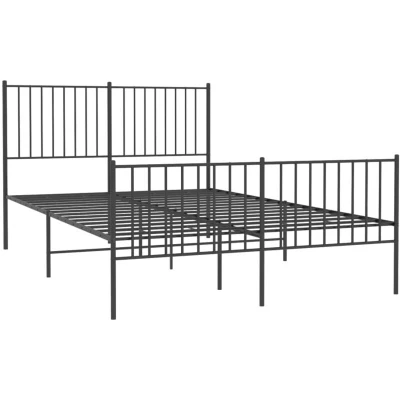 Image of vidaXL Metal Bed Frame with Headboard/Footboard Black Steel, Double Size 140x200 cm, Extra Storage, Assembly Required Bedroom Essential