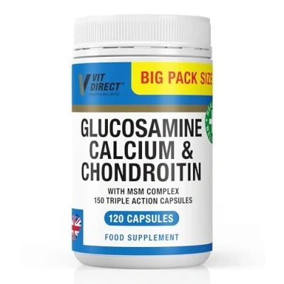 Image of Vit Direct Glucosamine, Calcium &amp; Chondroitin (with MSM Complex) 120 Triple Action Capsules Joint Care Supplement Supports Health Designed to Reduce Pain