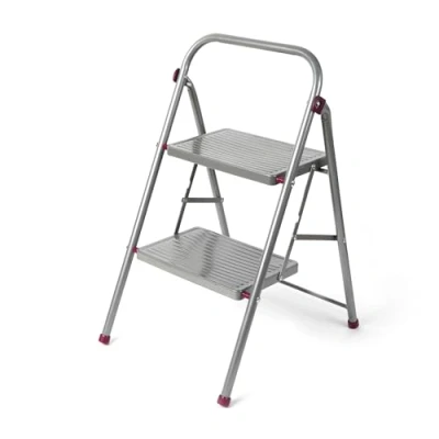 Image of Kleeneze KL068491EU 2 Step Folding DIY Stepladder, Portable Ladder with Non Slip Feet, Collapsible for Compact Storage, Lightweight Steps, Strong Steel Structure Safety Clip, 150kg Capacity, 80cm