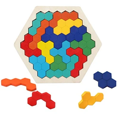 Image of EACHHAHA Wooden Hexagon Puzzles Box Toys，montessori toys Brain Teasers Puzzle Block，Educational Toys,Tangram For Kids 3 4 5 6 Years Old