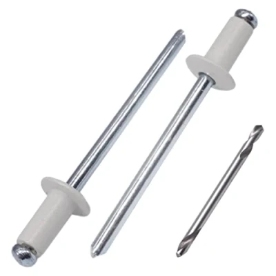 Image of SKIR&#039;CO (100 pcs) Painted Blind Rivets 4.0 x 8 mm, Aluminium Pop Rivets, Drill Bit Included (Grey White RAL 9002)