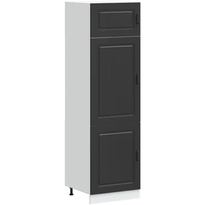 Image of vidaXL Kalmar Engineered Wood Kitchen Cupboard Black, Modern Tall Storage Cabinet with Adjustable Feet for Culinary Tools 60x57x207 cm