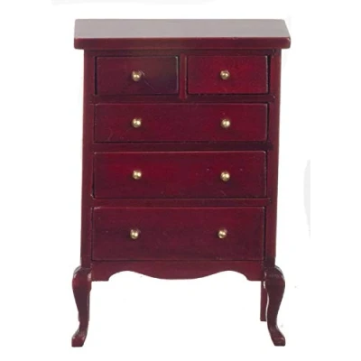 Image of Aztec Imports, Inc. Dolls House Mahogany Queen Ann Chest of Drawers Miniature Bedroom Furniture