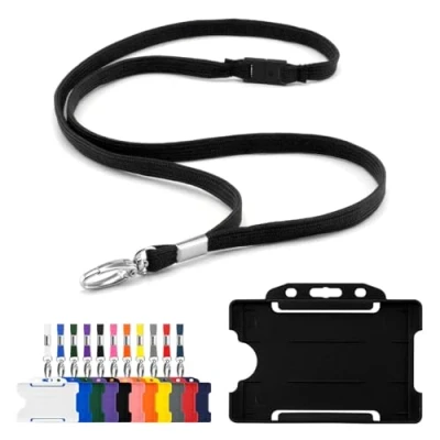Image of CKB LTD Lanyard with Card Holder Includes 1x Eco Friendly RPET Plain Safety Breakaway Neck Strap Metal Clip and Matching Biodegradable Single Sided Rigid Plastic ID Badge (Black)