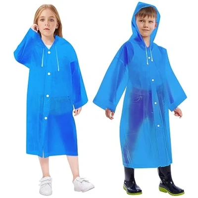 Image of Vicloon Kids Portable Raincoat, 2 Pack Rain Poncho Waterproof with Hoods and Sleeves, Reusable Resistant for Camping, Emergency Situations, Travel