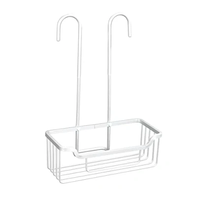 Image of WENKO Milo thermostatic shower organiser, shelf with plastic caps to hang on the fitting in for extra storage space, aluminium 25 x 36 14 cm, silver