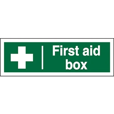 Image of Seco First Aid Box Sign, 300mm x 100mm 1mm Semi Rigid Plastic, White