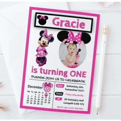 Image of 10 Personalised Disney Minnie Mouse Invitations Mickey Birthday Party Invites Photo Cards