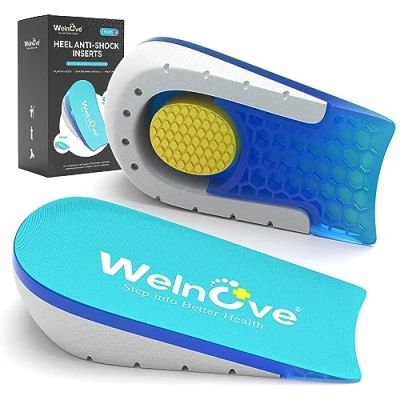 Image of Welnove Shoe Inserts Gel Heel Cushion Cup for Achilles Tendonitis, Plantar Fasciitis, Pain, Spur, 0.6&quot; 1&quot; Height Lift Support Women 4.5 7.5 &amp; Men 4 6(2 Pair)