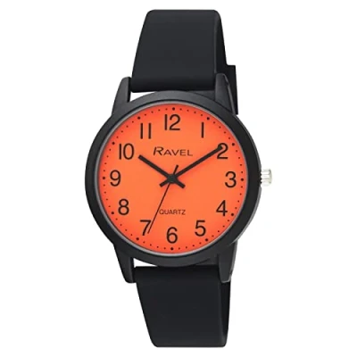 Image of Ravel Unisex Black Cased Silicone Watch Analogue Quartz R1814.8 Black/Vibrant Orange