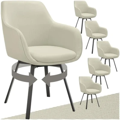 Image of TecTake® Set of 6 Dining Chairs with Woven Fabric &amp; Sturdy Steel Legs, 360 Swivel Chair Thick Padding Quick Setup, Versatile Armchair for Room, Kitchen, Living Room Greige