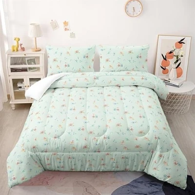 Image of Coverless Duvet Mint Green Flower Double Microfiber Bedspread Lightweight Bedspreads Size All Seasons Quilted Bedspreads+2 Pillowcases(50x75cm) 200x200cm