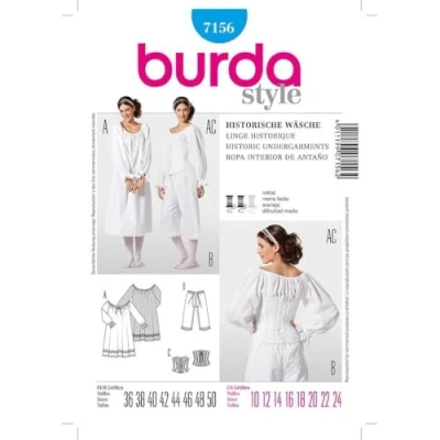 Image of Burda 7156 Historical Underwear Sewing Pattern Nightdress, Pantaloons &amp; Corset (One Size Only)