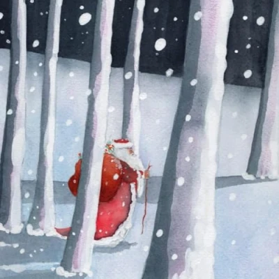 Image of Museums and Galleries Charity Christmas Cards Pack of 8 with Santa in the Forest Scene Eco Friendly Xmas Multipack Envelopes