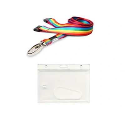 Image of ID Card It Rainbow Lanyard Neck Strap with Safety Breakaway and Strong Clip Pass Badge Holder for Work, Office, Nurses, Pride (Metal Horiz Enclosed)
