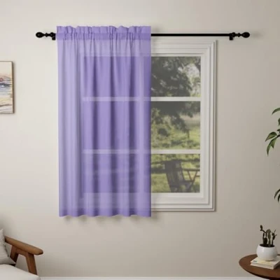 Image of Pacok Purple Voile Curtains, 54 Drop Net Curtain for Windows, Rod Pocket Sheer Panel Curtains Living Room Kitcken Bedroom W56xL54 Inch(Purple, 142 x 137cm)