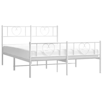 Image of vidaXL Metal Bed Frame with Headboard&amp;Footboard White 120x190 cm Small Double