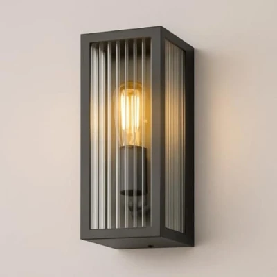 Image of CGC Lighting Outdoor Outside Wall Light Mains Power Security Porch Garden Decorative Lamp Fixture Bevelled Glass Coach Lantern (Black Large)