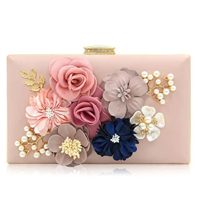 Image of Milisente Women Clutches Bag Flower Satin Evening Bags Wedding Handbag (Light Pink)