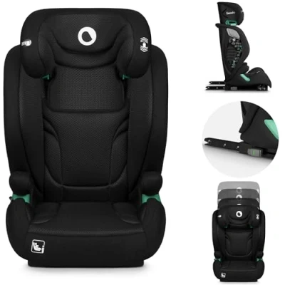 Image of Lionelo IGO i Size Child Car Seat for kids 100 150cm with ISOFIX &amp; Belt easy installation Latest R129 standard 11 Level adjustable headrest Reclinable Memory foam Side protection Armrests (IGO, Black)