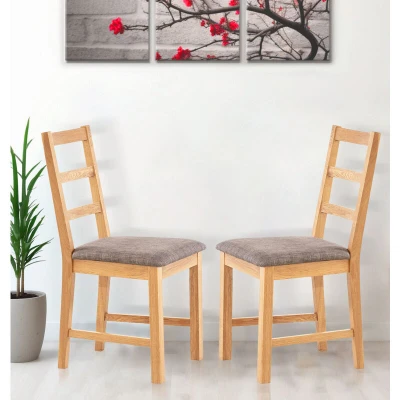 Image of Hallowood Furniture Solid Oak Small Dining Chairs Set of 2 with Linen Fabric Seat Pad, Modern Chairs, Wooden Ladder Back Kitchen for Room (Grey)