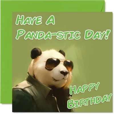 Image of Funny Birthday Cards for Women Men Cool Panda Sunglasses Happy Card Mum Dad Brother Sister Uncle Auntie Cousin Grandad Nanny Friend 145mm x Joke Pun Greeting