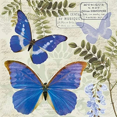 Image of 4 x Paper Napkins Blue Butterfly Ideal for Decoupage/Napkin Art