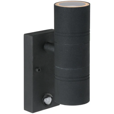 Image of Arne LED Modern Up Down Wall Spotlight Outdoor, PIR Sensor Ø 6,3cm GU10 2x5W 2700K IP44 Black